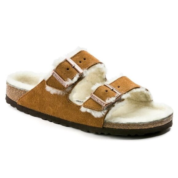 Birkenstock Shoes - Birkenstock Arizona Shearling Sandals Size 36 US 5 Mink Suede NWT Narrow